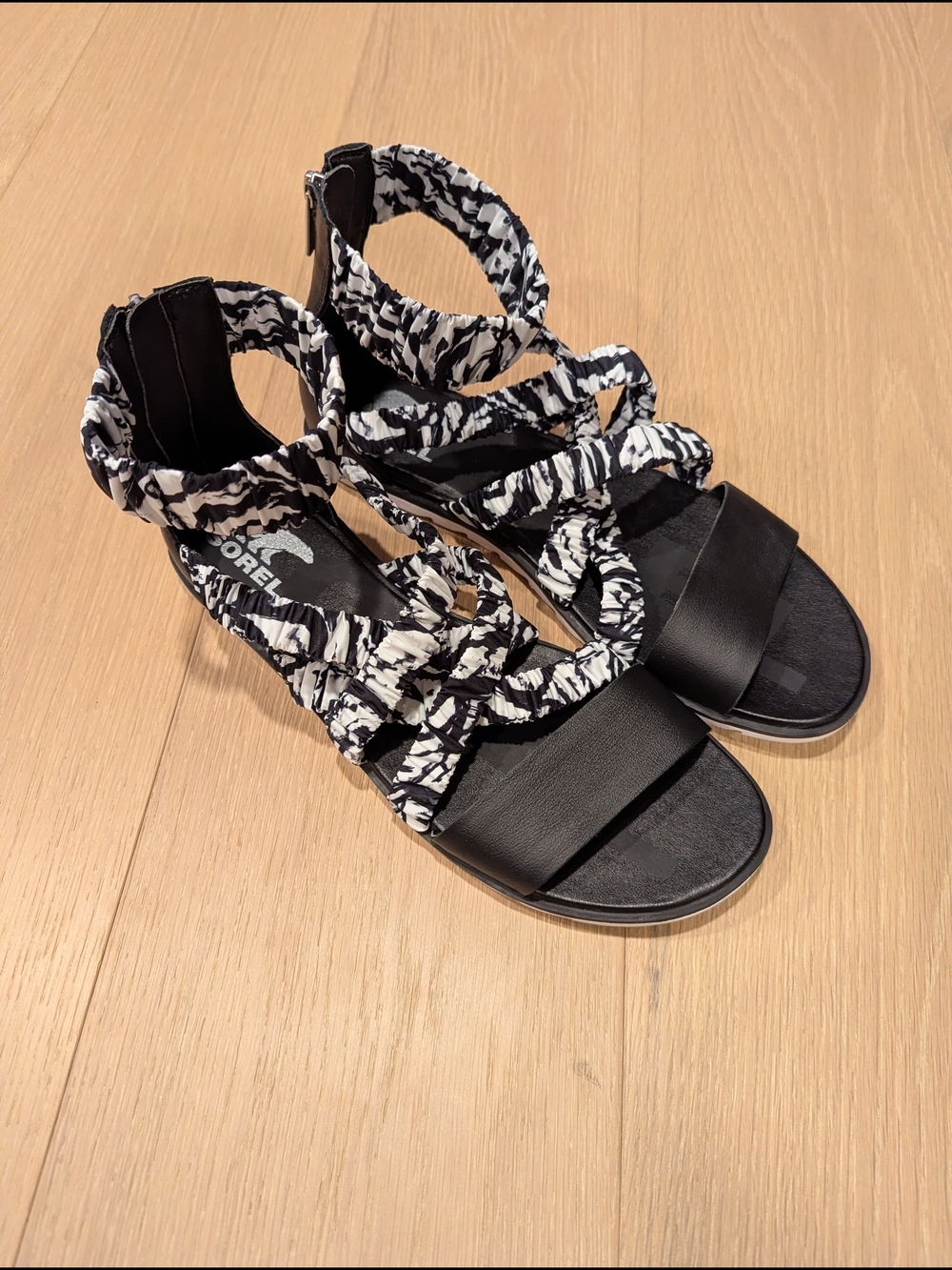 Sorel Black & White Braided Strappy Sandals